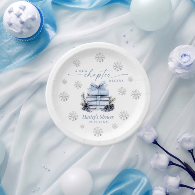 Prato De Papel A New Chapter Begins, Blue Bow Winter Baby Shower (Criador carregado)