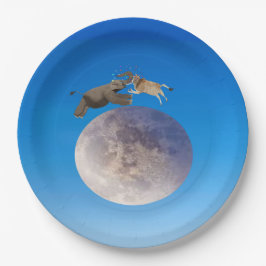 Prato De Papel A Vaca Saltou Sobre As Chapas De Papel Lua