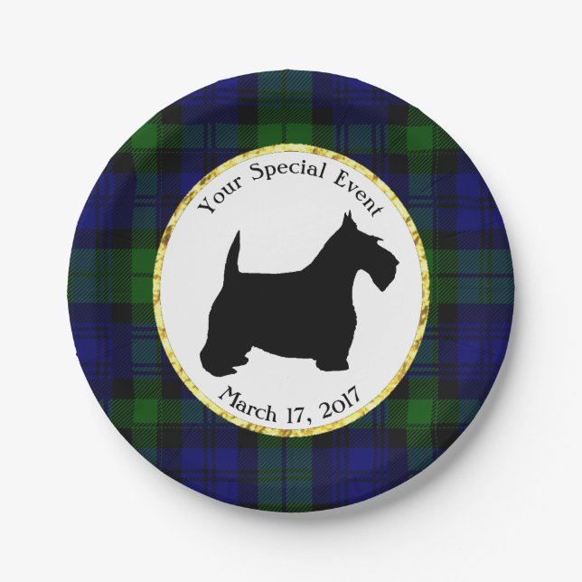 Prato De Papel A xadrez preto e branco do Scottie personaliza (Frente)