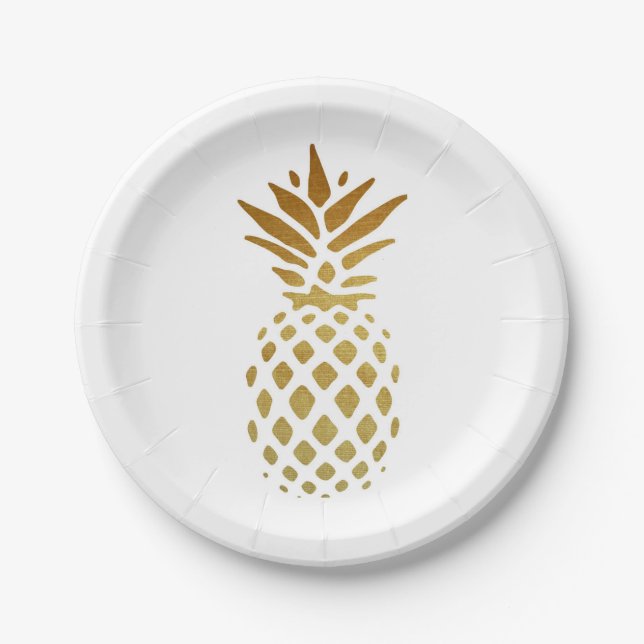 Prato De Papel Abacaxi dourado, fruta no ouro (Frente)