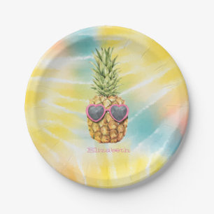 Prato De Papel Abacaxi Legal, Tinta Tie Dye Arco-íris Aquarela