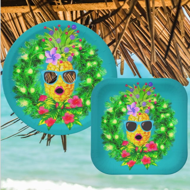 Prato De Papel Abacaxi Senhora Cantando Tropical Sassy  (Tropical Christmas holiday party supplies!)
