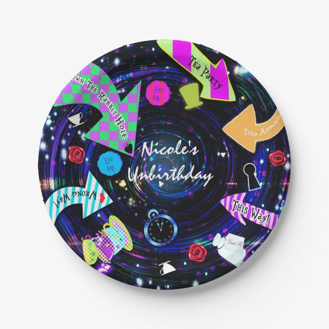 Prato De Papel Abaixo o Coelho Buraco Alice no Partido das Maravi (Frente)