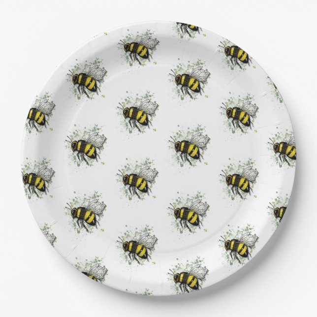 Prato De Papel Abeja Bumble Voadora, Desenho Digital à Mão Livre  (Frente)