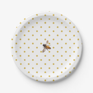Prato De Papel Abelha Mel Ouro retrorado e padrão polka-dot bra