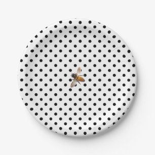 Prato De Papel Abelha Mel padrão polka-dot branco-retrô