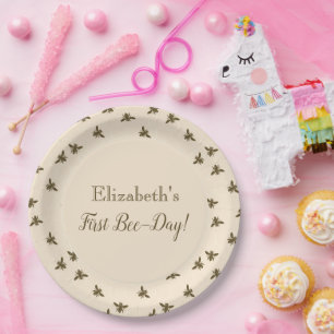 Prato De Papel Abelhas e Honeycomb Primeiro Aniversário Placas