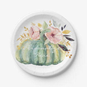 Prato De Papel Abóbora azul floral outono aquarela elegante outon