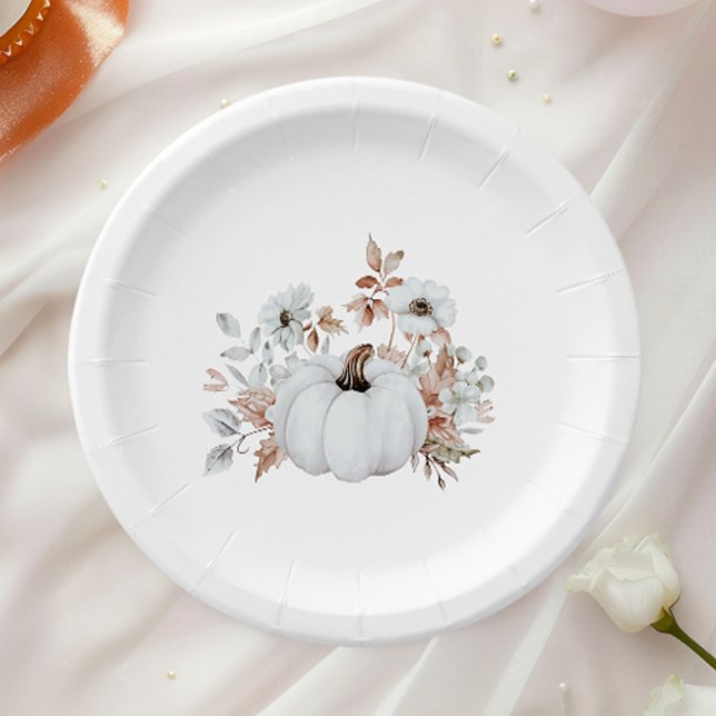 Prato De Papel Abóbora Branca Simples e Elegante (Criador carregado)