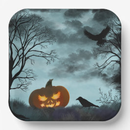 Prato De Papel Abóbora-das-bruxas e raven
