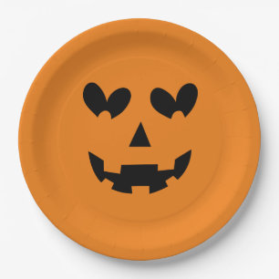 Prato De Papel Abóbora de Coração Feliz Laranja e Preto de Hallow