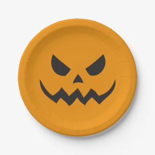 Prato De Papel Abóbora de Halloween com Rosto de Jack-o-lantern