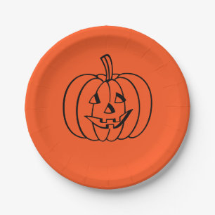 Prato De Papel Abóbora de Halloween Laranja Jack-o-Lantern