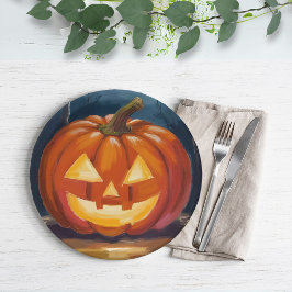 Prato De Papel Abóbora de Jack-O-Lantern do Halloween