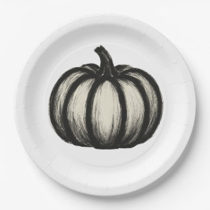 Prato De Papel Abóbora de Tinta Minimalista - Arte de Colheita de