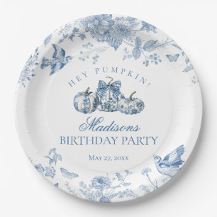 Prato De Papel Abóbora de Toalete Azul Francês Floral Aniversário