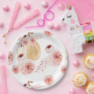 Prato De Papel Abóbora e Flores em Aquarela na Moda   Outono