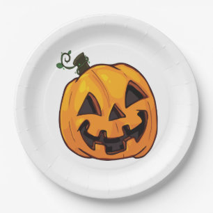 Prato De Papel Abóbora engraçada de Halloween 