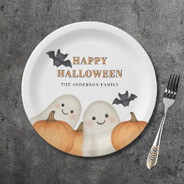 Prato De Papel Abóbora Fantasma Fofa Festa de Halloween Personali