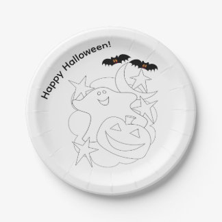 Prato De Papel Abóbora Morcegos Fantasmas Fofos Colorir Halloween