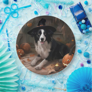 Prato De Papel Abóboras Border Collie Dia das Bruxas Assustador