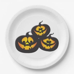 Prato De Papel Abóboras de Halloween com Expressões Engraçadas