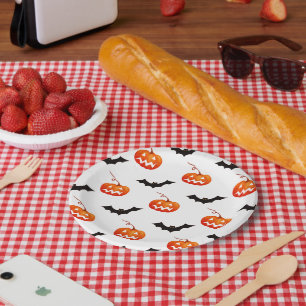 Prato De Papel Abóboras e Morcegos de Halloween, Doce ou Travessu