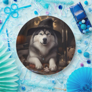 Prato De Papel Abóboras Malamute do Alasca Dia das Bruxas Assusta