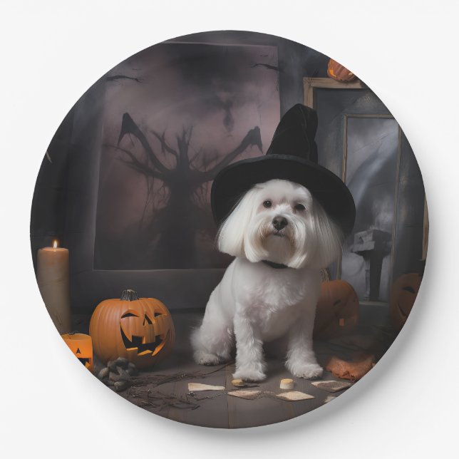 Prato De Papel Abóboras Maltesas de Halloween Assustadoras (Frente)