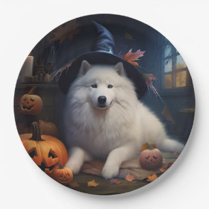Prato De Papel Abóboras Samoyed Halloween Assustador