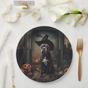 Prato De Papel Abóboras Staffordshire Terrier Halloween Assustado