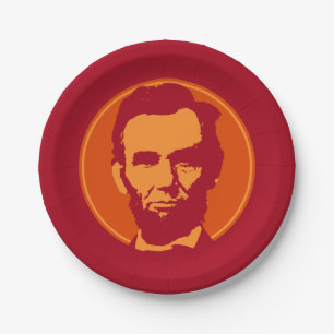 Prato De Papel Abraham Lincoln na Pop Art Laranja e Vermelho