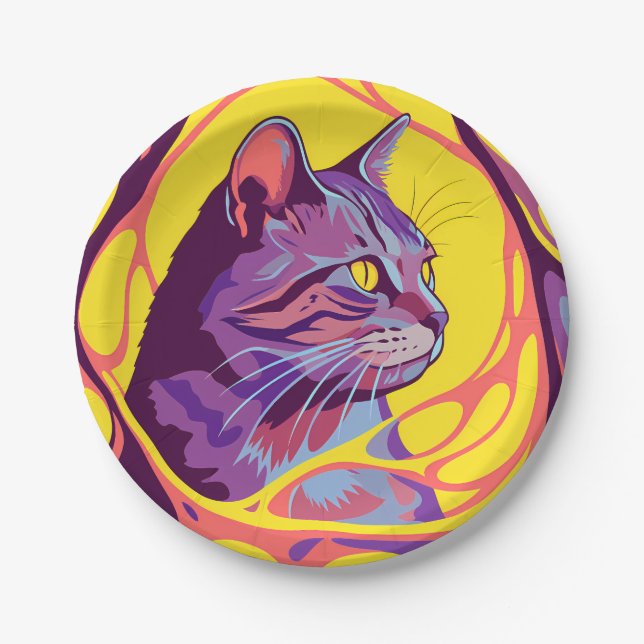 Prato De Papel Abstract Cat: Pop Art Psychedelic Swirl (Frente)