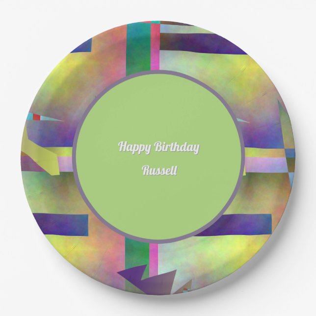 Prato De Papel Abstract Pattern Adult Any Age Birthday Party (Frente)