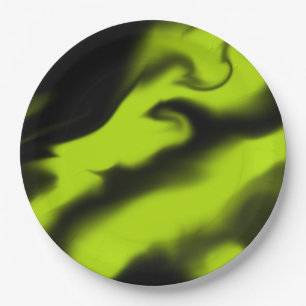 Prato De Papel Abstrato 3 em preto e Verde limão