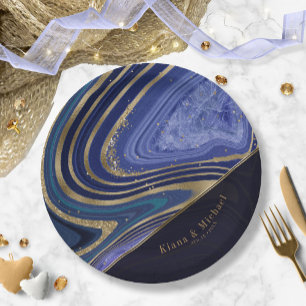 Prato De Papel Abstrato Agate Wedding Midnight ID827