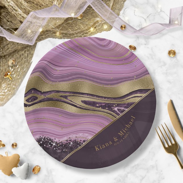 Prato De Papel Abstrato Agate Wedding V2 Mauve ID827 (Criador carregado)