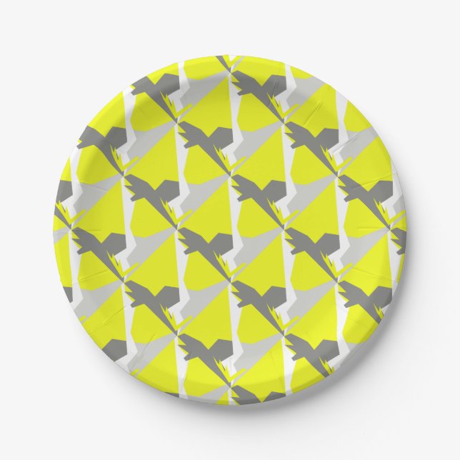 Prato De Papel Abstrato Art Energy Yellow Cinza (Frente)