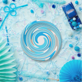 Prato De Papel Abstrato Azul e Cinza Espiral
