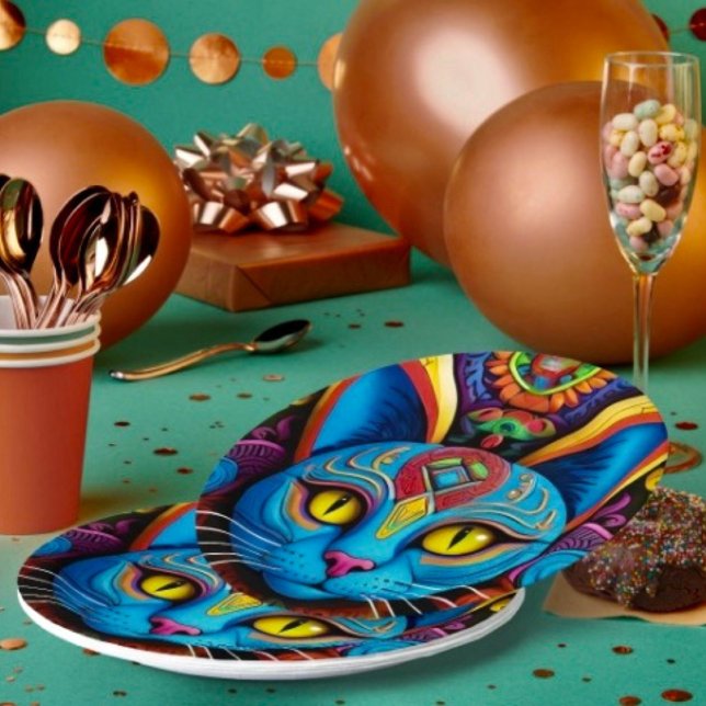 Prato De Papel Abstrato Cat com olhos amarelos (Criador carregado)