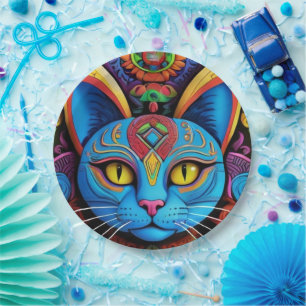 Prato De Papel Abstrato Cat com olhos amarelos