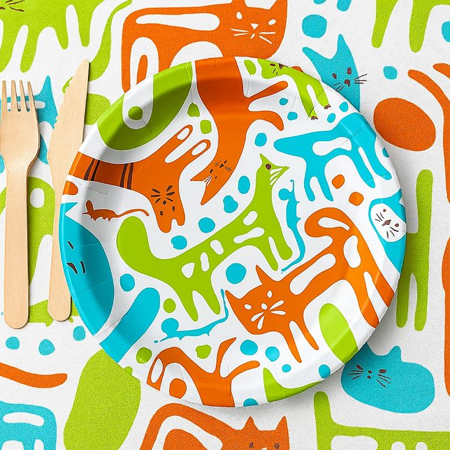 Prato De Papel Abstrato Cat Patterno Whimsical Modern Pet Art (Criador carregado)