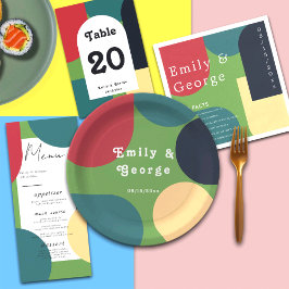 Prato De Papel Abstrato Colorida Moderna Casamento Retroativo