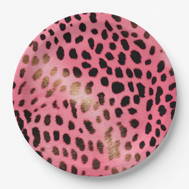 Prato De Papel Abstrato de Impressão de Leopardo Preto Rosa (Frente)