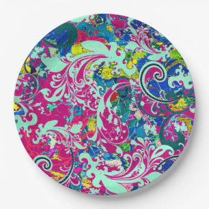 Prato De Papel Abstrato floral colorido da vindima