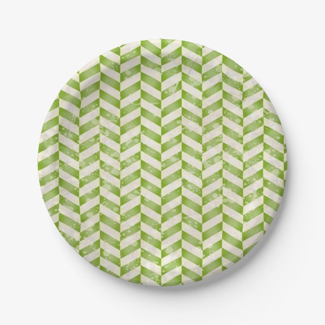 Prato De Papel Abstrato herringbone em verde (Frente)