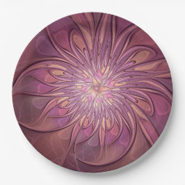 Prato De Papel Abstrato Modern Floral Arte Fractal Cores de Berry