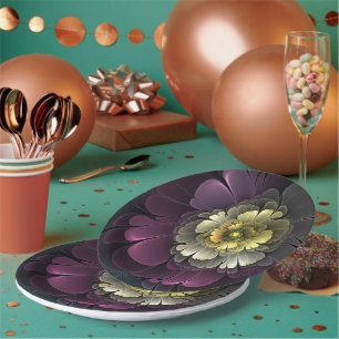 Prato De Papel Abstrato Modern Purpur Khaki Cinza Flor Fractal