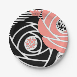 Prato De Papel Abstrato moderna forma flores preto floral