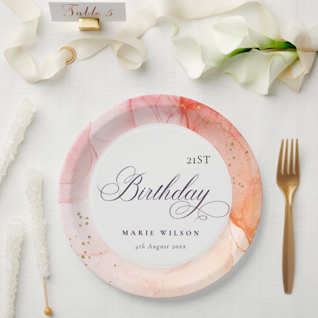 Prato De Papel Abstrato Pastel Cor-de-rosa Laranja Qualquer Idade (Casamento)